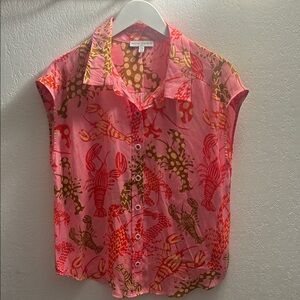 30. Crown & Ivy Pink Printed Cap Sleeve Button-Down Blouse